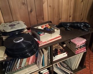 Victrola player and 78 albums ( as found )