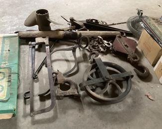 Vintage Yoke - pulley - ice tong- brass boat propeller 