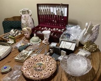 Misc jewelry -Silver plate flatware -and more