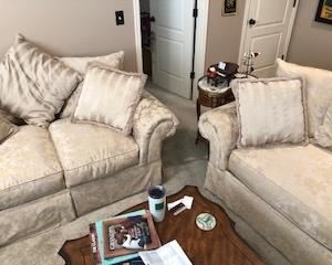 Beige on Beige Floral Fabric Covered Sofa