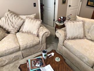 Beige on Beige Floral Fabric Covered Sofa