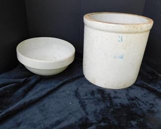Vintage Ruckels 3 gal. Stoneware Crock & Bowl