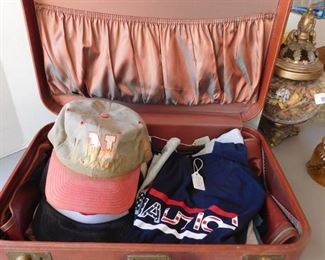 Vintage Suitcase Filled w/ Boys T-Shirts & Misc. Ball Caps