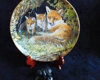 The Majestic Wilderness "Vixen and Kits" Plate & Carved Stone Bear