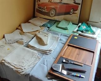 Sunbeam poster bridge table covers with matching napkins, charcuterie tray and accessories 