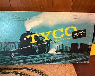 Enormous Tyco HO train set with three tracks, extra tracks and cars, power and more.