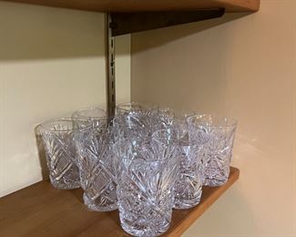 Cut glass set of 9 drinking glasses, c. 1960s.