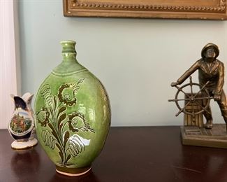 SOLD (green vase & bronze) Assorted Decorative Items