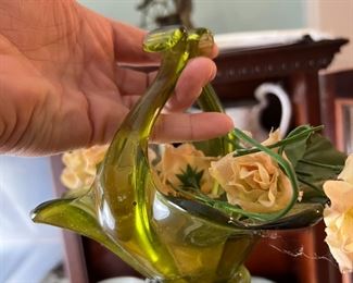 Green Glass Basket $15