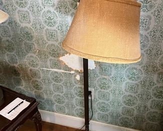 Bronze & Wrought Iron Floor Lamp with Green Stone Base $125