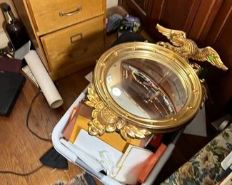 Syroco Wood Gilt Eagle Convex Mirror $50