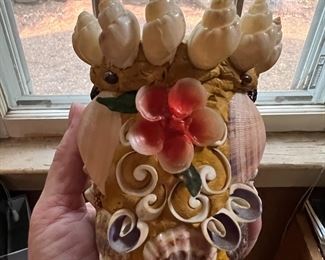 Unique Vintage Shell Decorated Jar - Real Shells and Clay over Glass $15