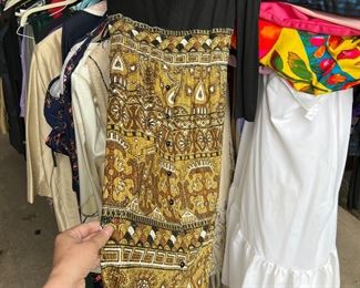 Long vintage c. 1960s-70s Black & Gold Dress $40