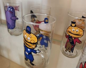 Mc Donalds Collector Glasses featuring Ronald McDonald, Hamburglar, Mayor McCheese, Captain Crook, Big Mac, Grimace