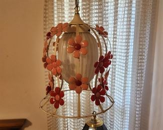 Tole Inspired hanging lamp. NOT TOLE, metal with plastic flowers. 