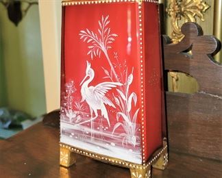 Antique hand-painted glass vase