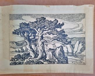 Birger Sandzen Arroyo with Trees litho, signed