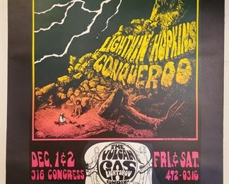 Vintage Lightnin' Hopkins Conqueroo concert poster from the Vulcan Gas Lightshow Company