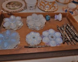 White opalescent glass curtain tiebacks