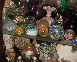 Paperweights, Colored Glass, Porcelains 