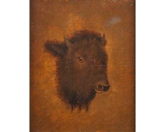 Attributed to C.M. Russell, Buffalo Head , oil on canvas