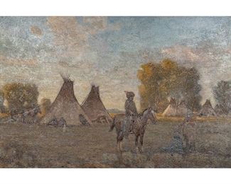 W. Steve Seltzer, Native American Camp, oil onmasonite
