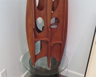 R. Hughes teakwood abstract sculpture 31"h