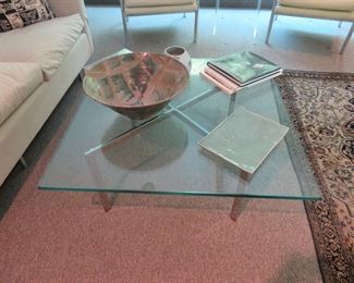 Barcelona style glass top coffee table 36" square