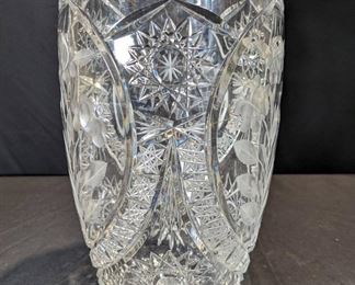 Gorgeous Etched Cut Crystal Vase Large