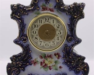 Vintage Waterbury Blue Ceramic Mantle Clock