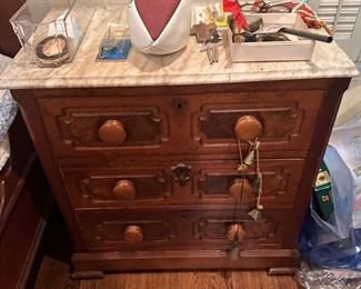 Walnut chest, marble top