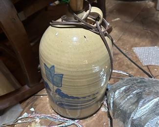 Blue stoneware jug lamp