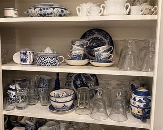 Blue and white Staffordshire and other