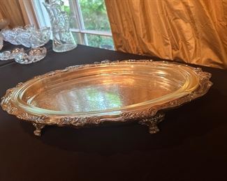 Nice footed oval tray with glass Pyrex liner