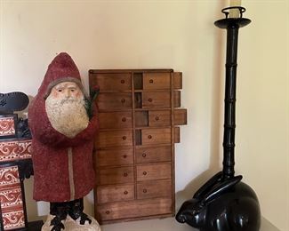 vintage Santa, interesting sliding door box