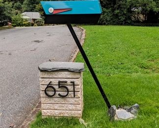 EASY TO FIND SALE LOCATION (651Sale) House Numbers on White Brick Pillar beneath mid century modern mailbox (mailbox is not for sale)