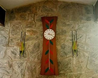 Huge Wall Clock with Two Candle Sconces 