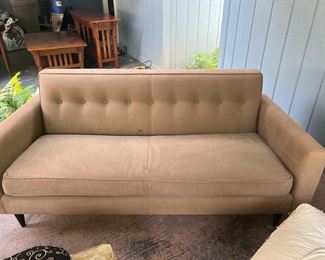 250 Each 
400 Pair

Original Cotton Twill Fabric

Had Cat that passed away during pandemic so to get rid of any possible pet dander, just last Friday, Each Couch was Cleaned with Rented Ace Hardware Carpet Cleaner Upholstery Cleaner Attachment AND Cushion Slip Covers were just thrown in washing machine on delicate cycle.  

The Washing Machine did a TERRIFIC job and covers look excellent
BUT
Rented Upholstery Cleaner (or my hired helper) did NOT clean as well as the washing machine!!  Might be worth your time to clean again but I didn't have the time.   

Certainly expect most to get re-Upholstered upon purchase



From Design Within Reach Website:

The Bantam Sofa (2004) celebrates the soft, less-machined brand of modernism that arose in the United States in the 1930s. The frame is lightly padded and finely upholstered, with a single row of button tufting on the back. Matching piping along the seams reinforces Bantam’s clean lines. Tapered solid wood legs lend visual lightness. Comes 