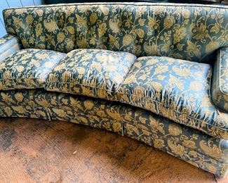 NOW $200 

It’s huge
it’s cushions are overstuffed with feathers 
It's curved 
It's unbelievably HEAVY 

50s REGENCY CURVED SOFA 
