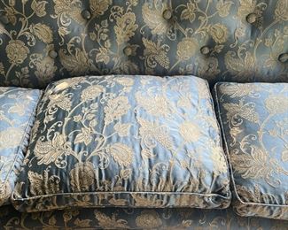NOW $200 

It’s huge
it’s cushions are overstuffed with feathers 
It's curved 
It's unbelievably HEAVY 

50s REGENCY CURVED SOFA 

