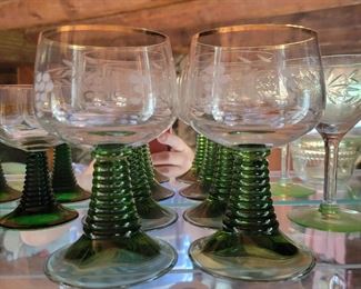 Lot of four Taller Green stem Glasses $10