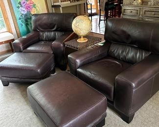 Leather chairs w/ottomans
