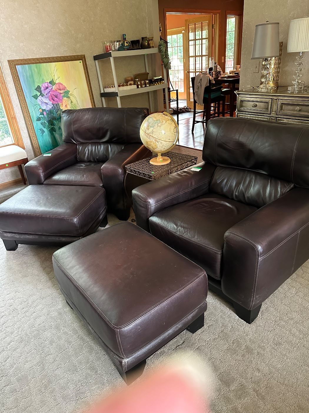 Leather chairs w/ottomans