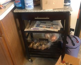 wood and stone top rolling cart 