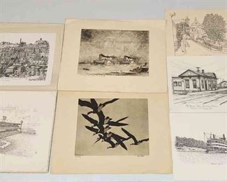 Etchings Prints of Wildlife, Steamboats, Historic Cincinnati, Unframed