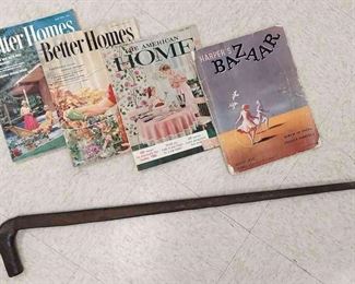 Handmade Metal And Wood Cane Vintage Magazines