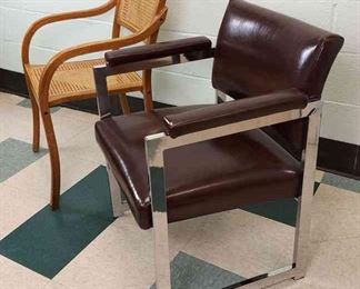 Oak Cane Chair With Chrome Armchair
