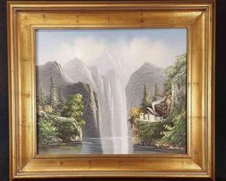 R. Boren Mountain Landscape Painting, Vintage