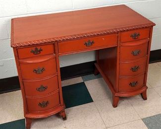 Red Wood Kneehole Desk, Vintage