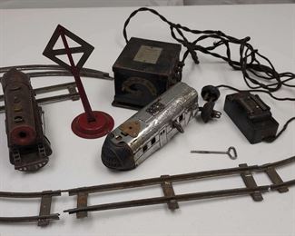 Vintage American Flyer Transformer, Train Cars and Track Fragments
